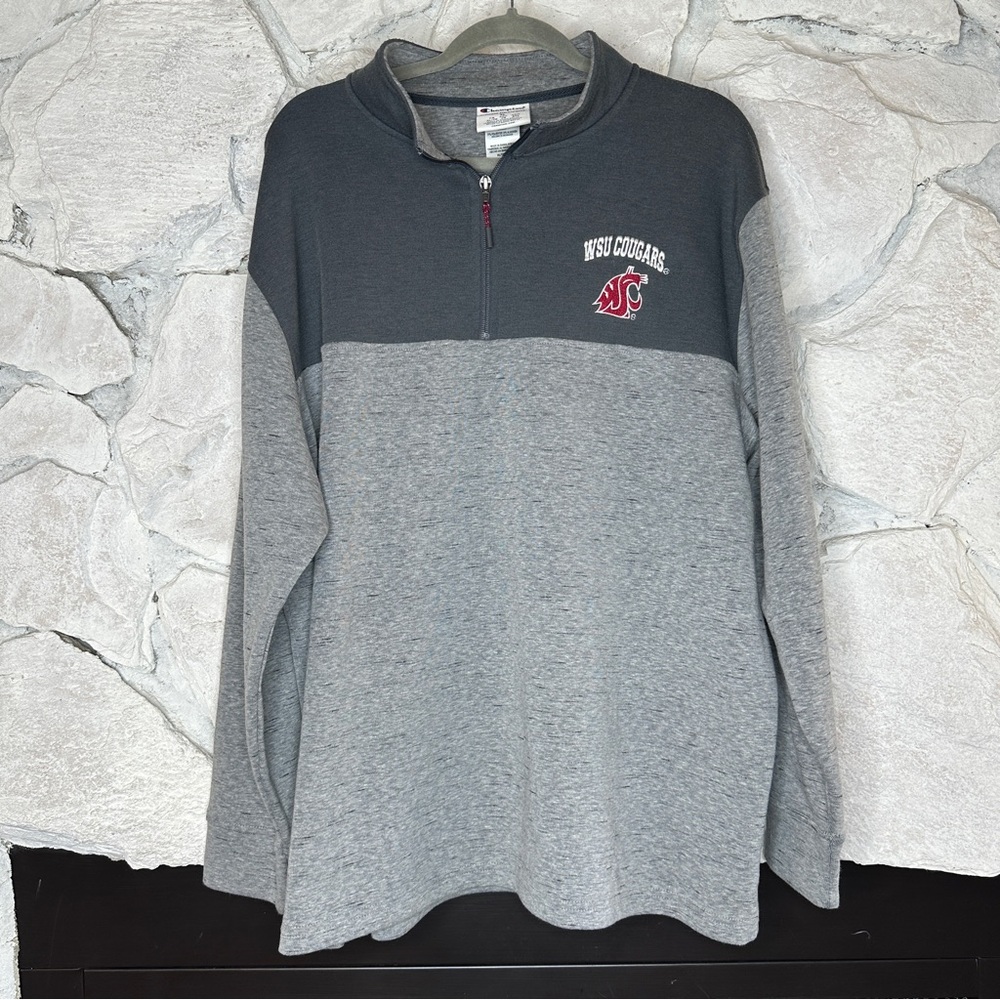 Champion WSU Cougars | Men’s Pullover 2 Tone Gray 1/4 Zip Knit Sweater, Size XL